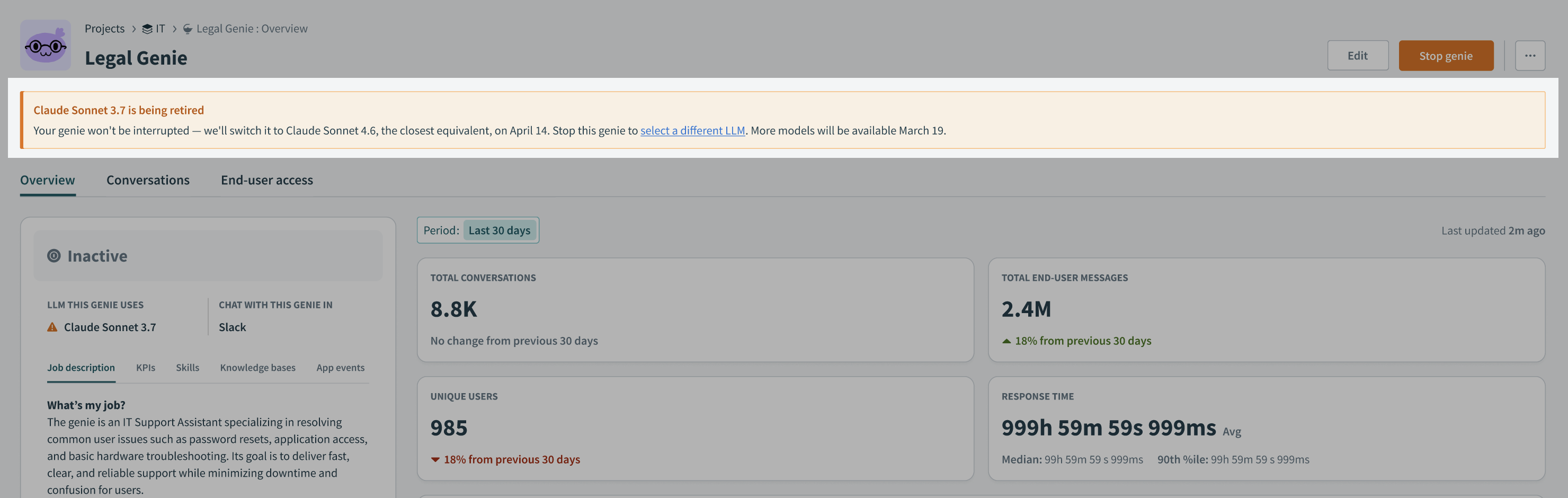 AI model version migration notification