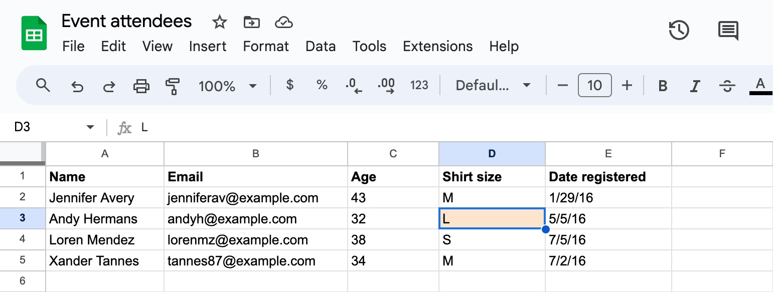 modified google sheets