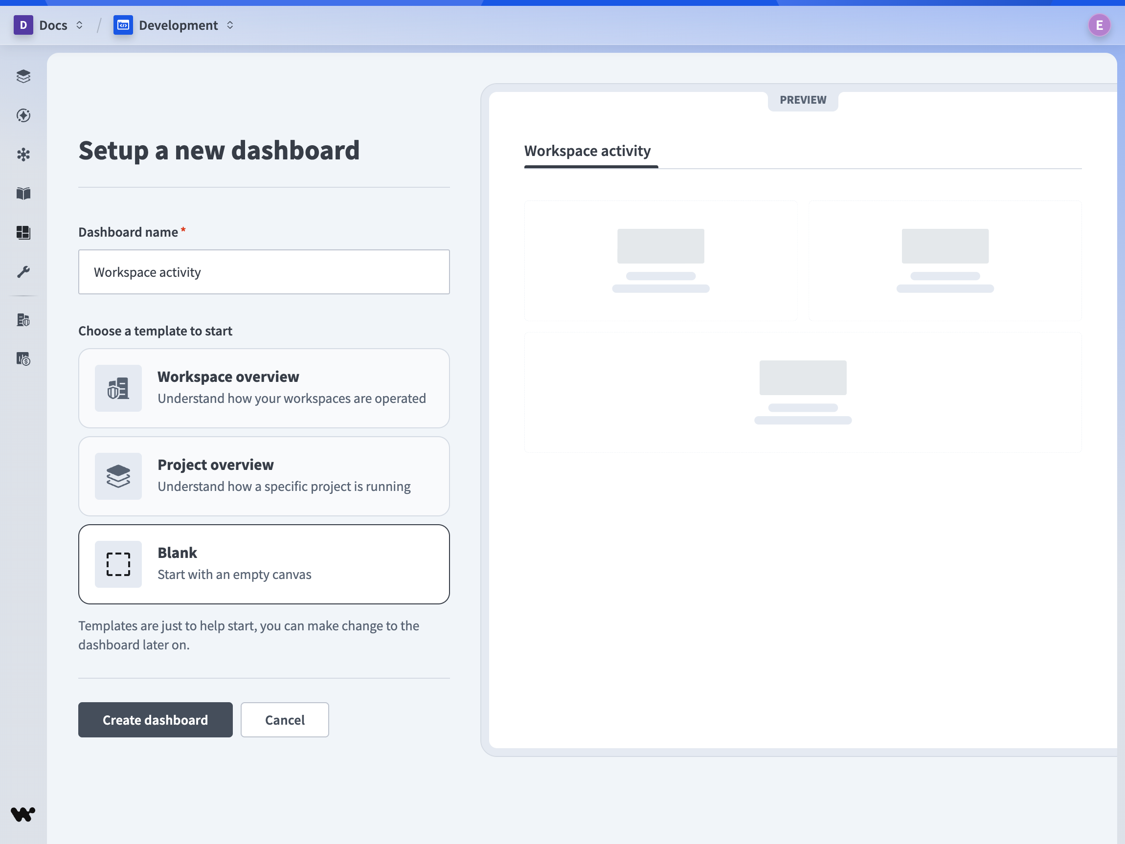 Name and select template