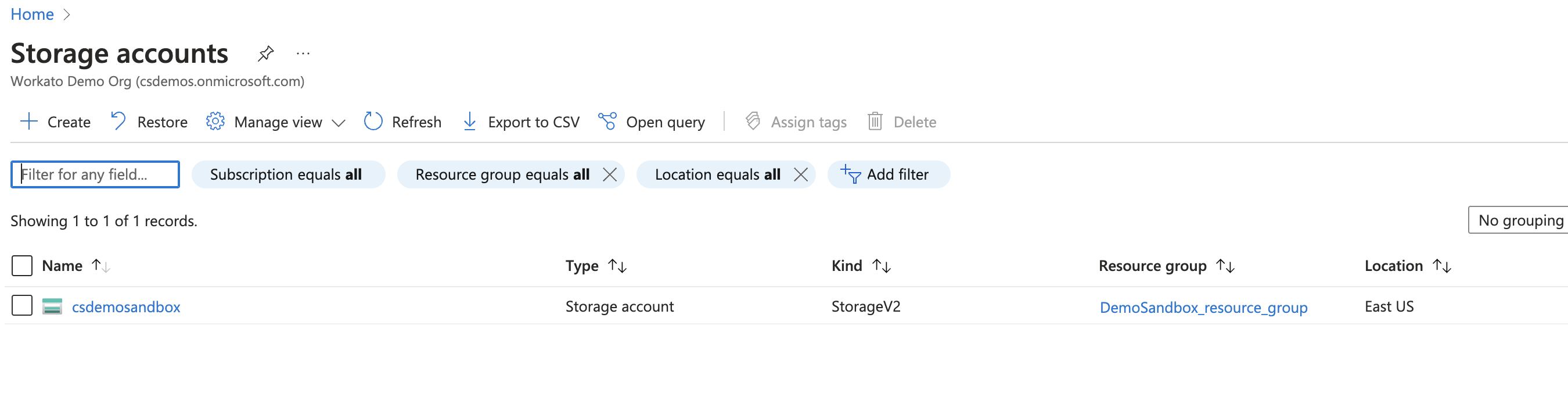 Navigate to specific Storage Account