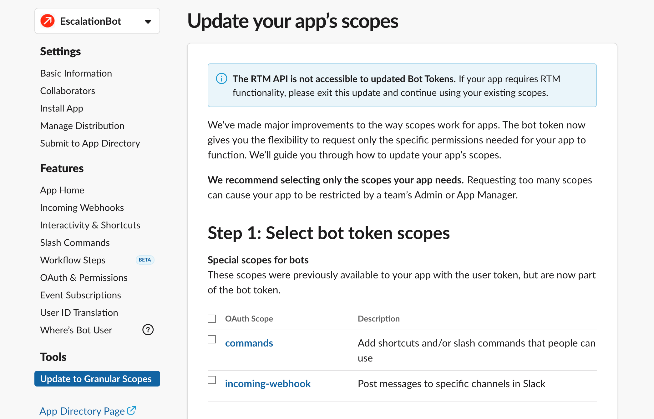 Update to granular scopes