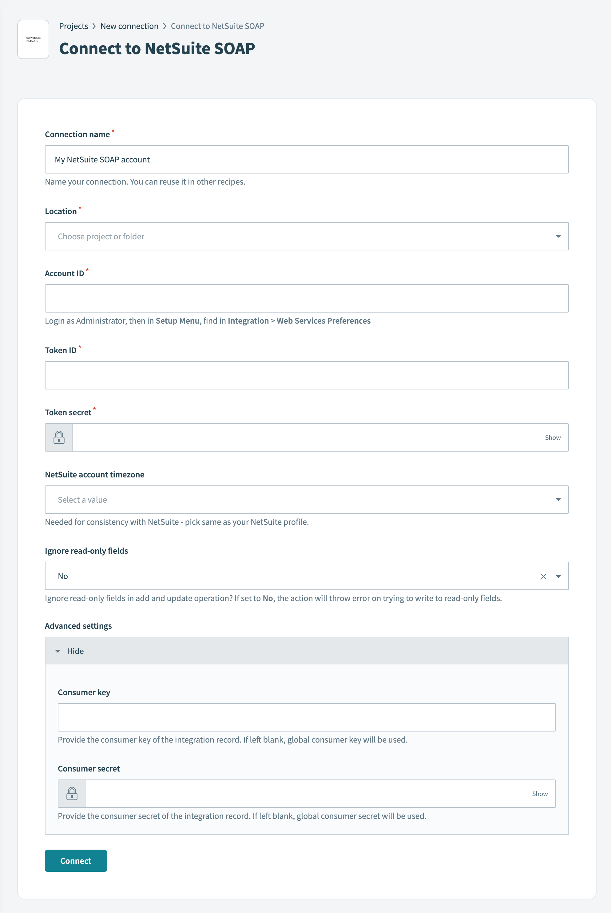 NetSuite Connection setup