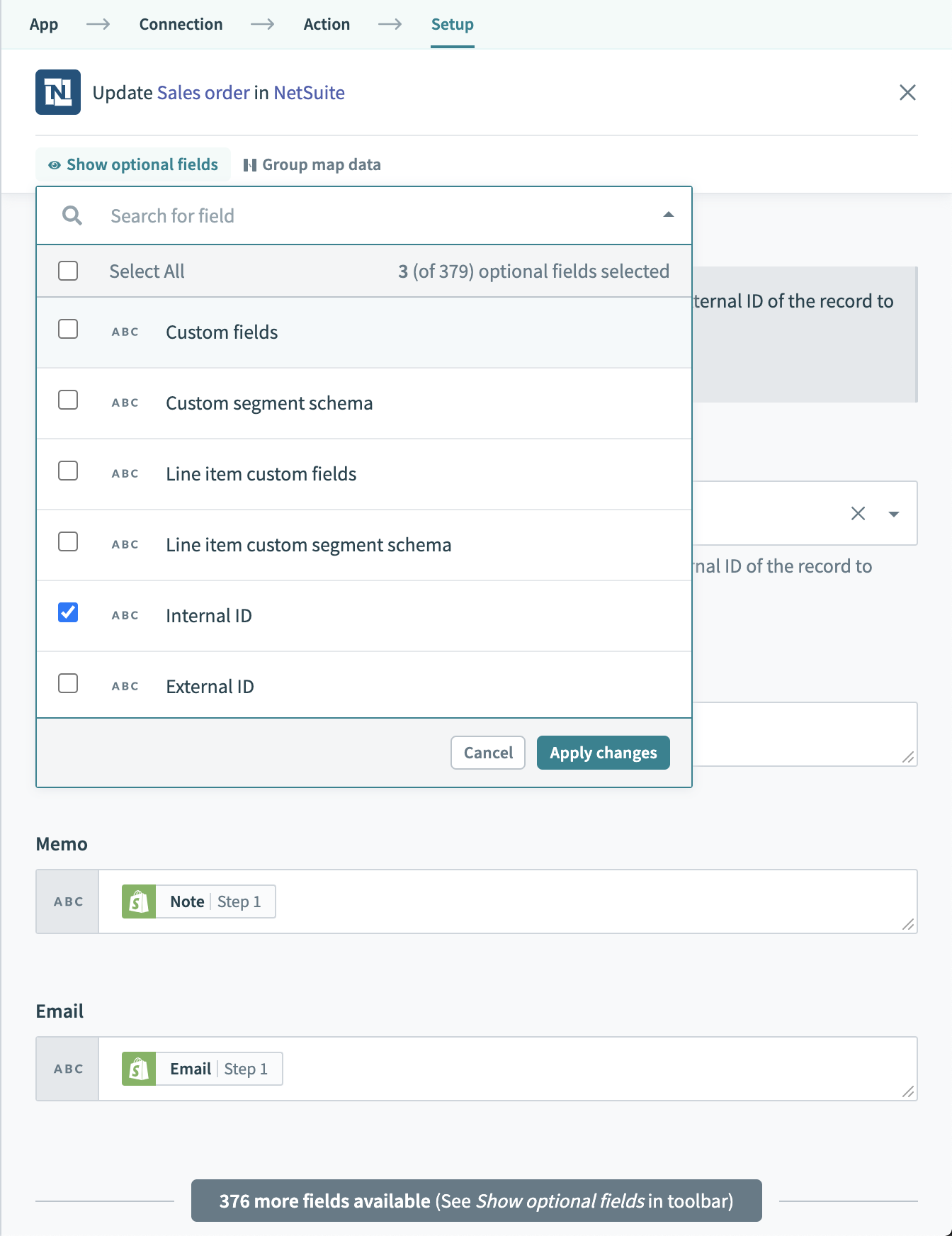 NetSuite の項目セレクター