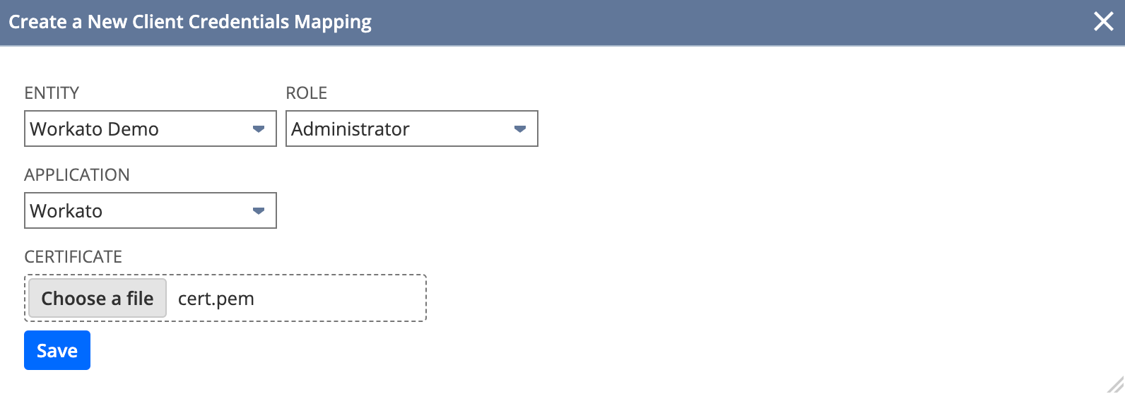 Create a new client credentials mapping