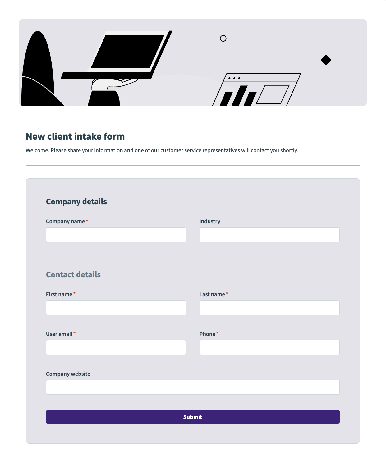 New client intake form