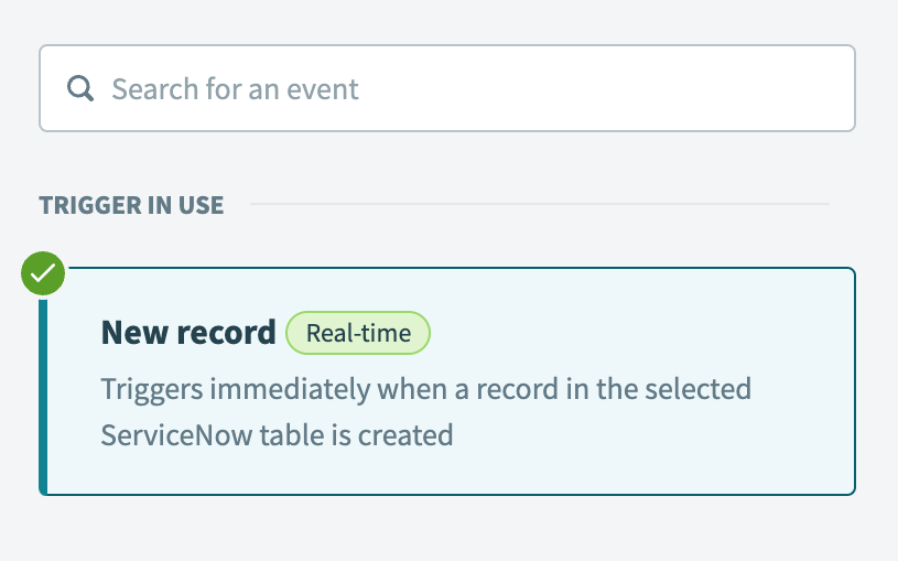 Select the New record real-time trigger