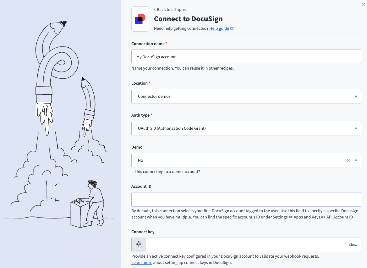 Connect to Docusign using OAuth 2.0 (Authorization Code Grant) authentication