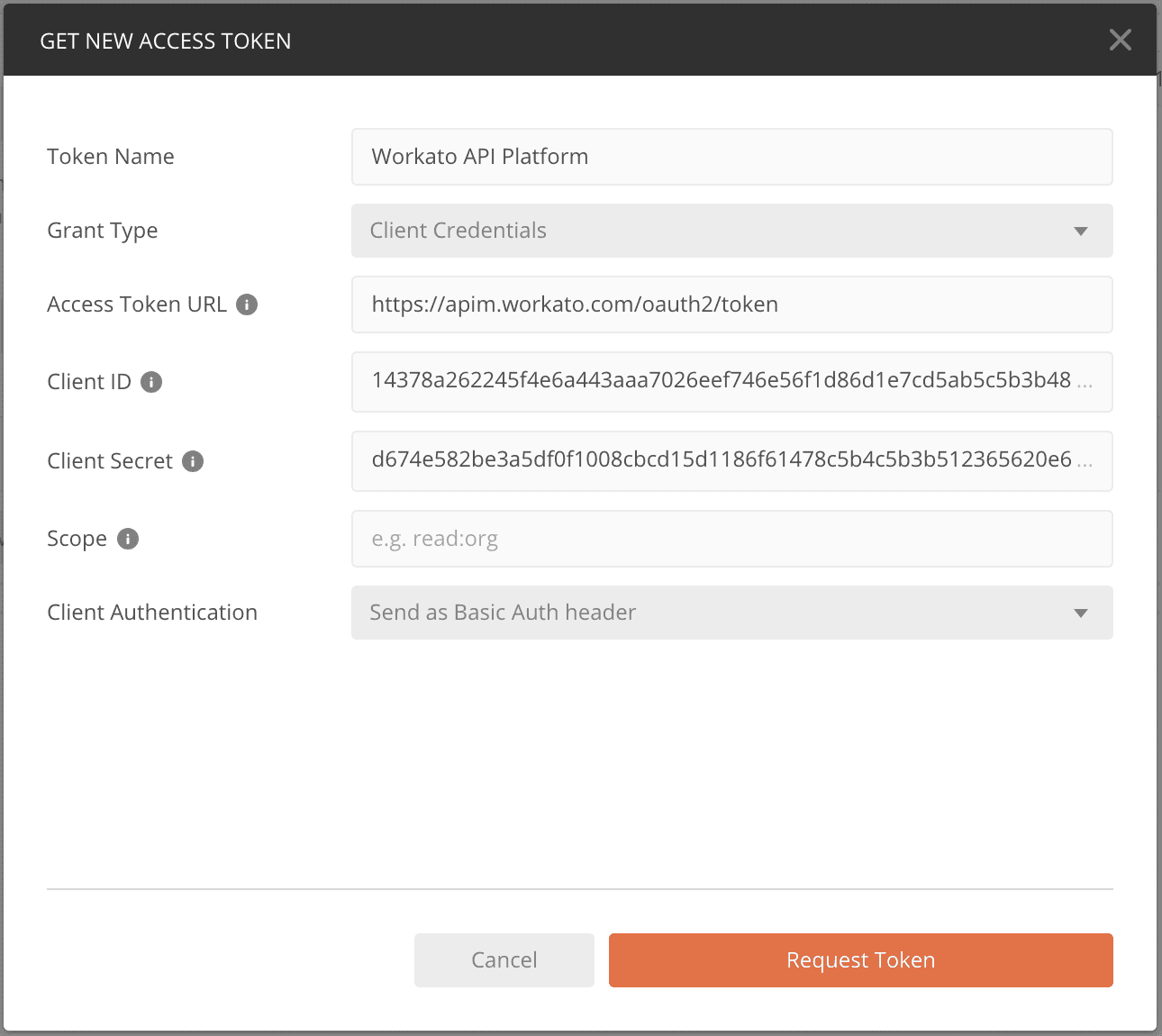 Request access token with Postman