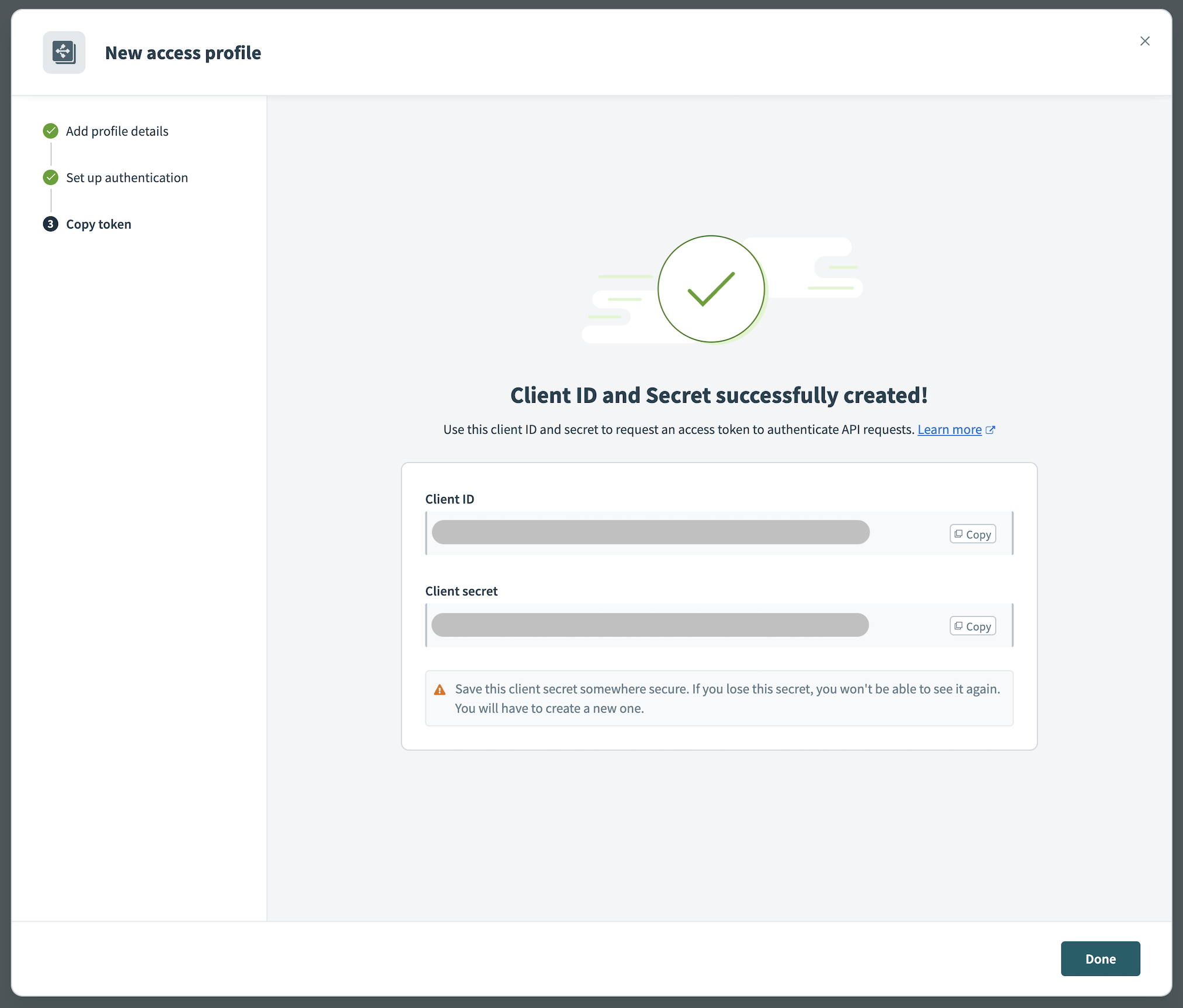 Access profile - OAuth 2.0 Credentials