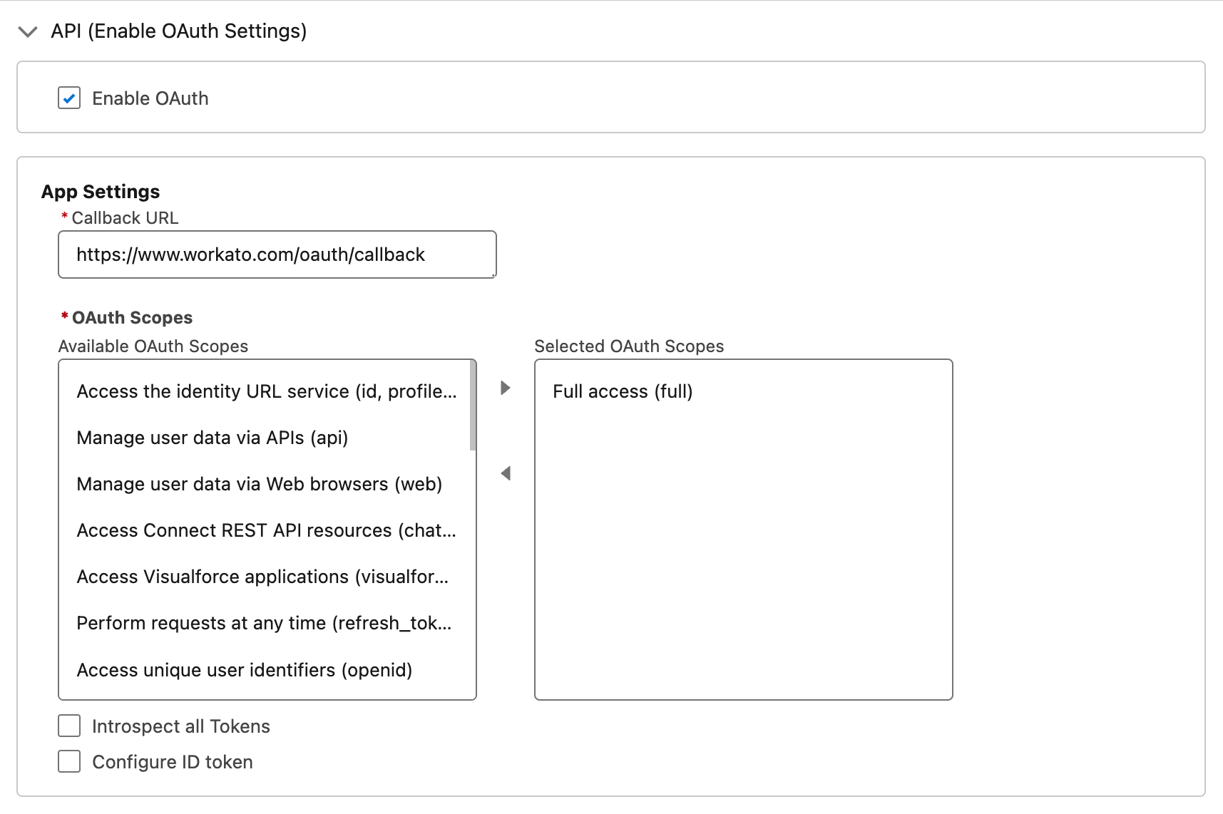 Configure scopes for your external client app