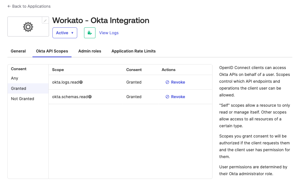 Assign Okta API scopes