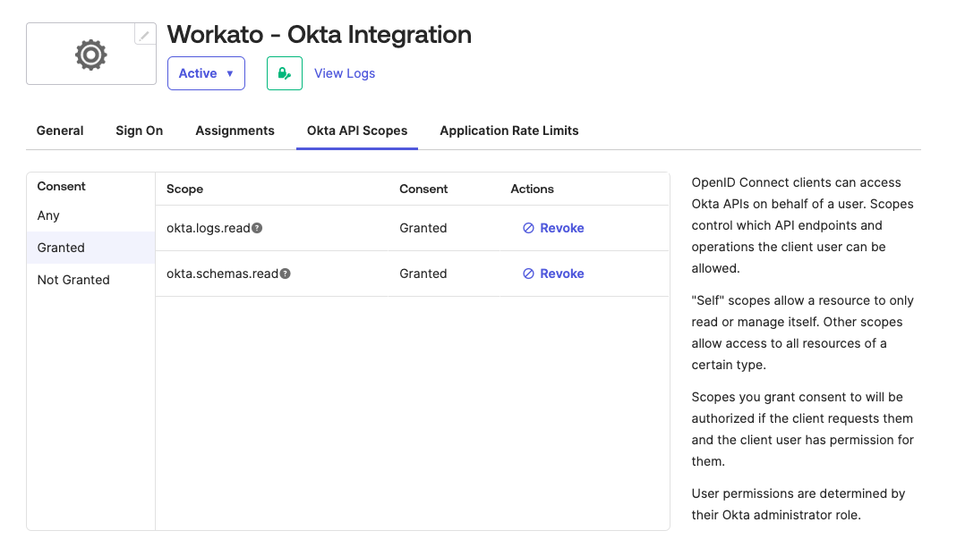 Assign Okta API scopes