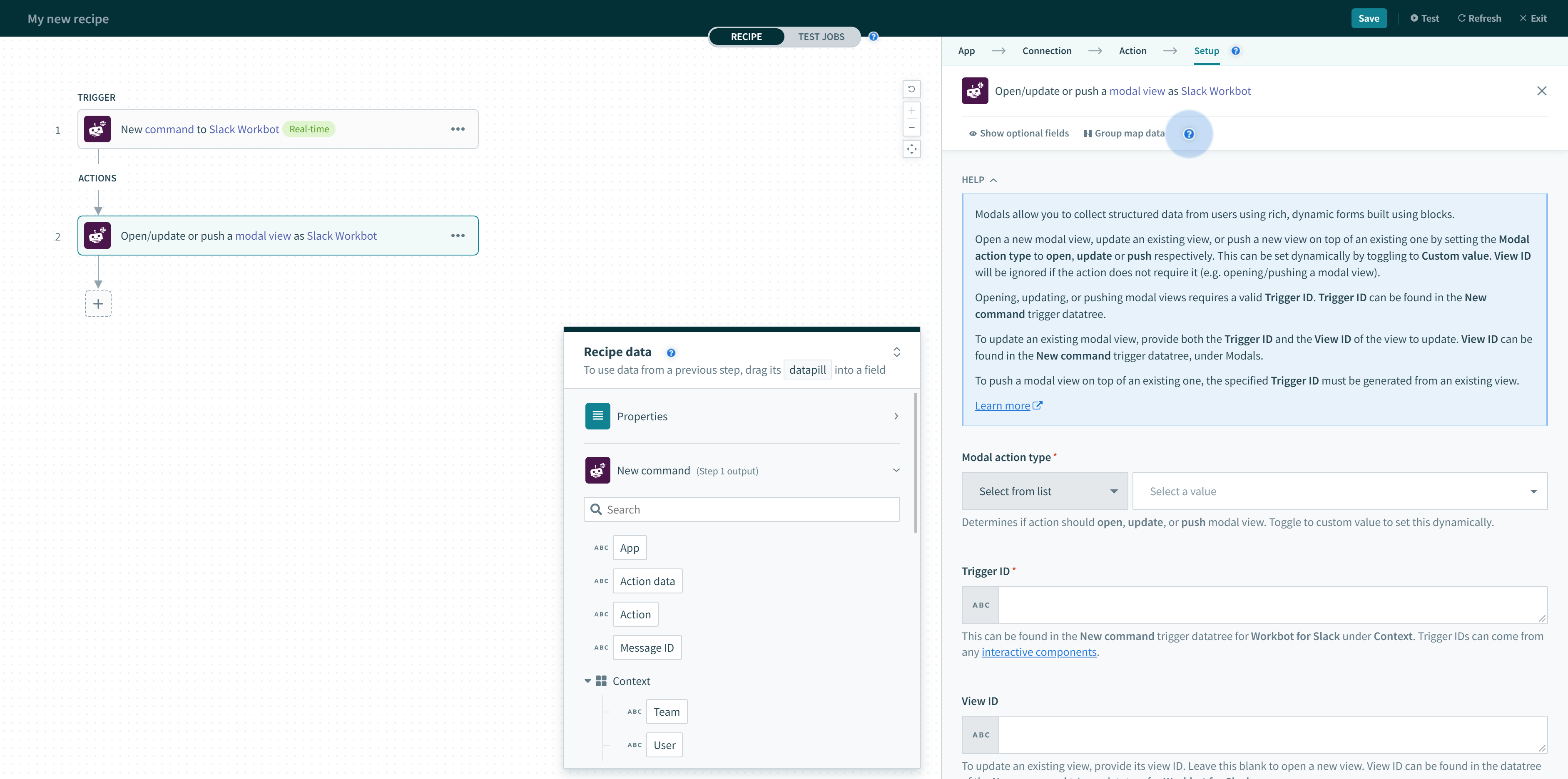 Open/update or push modal view