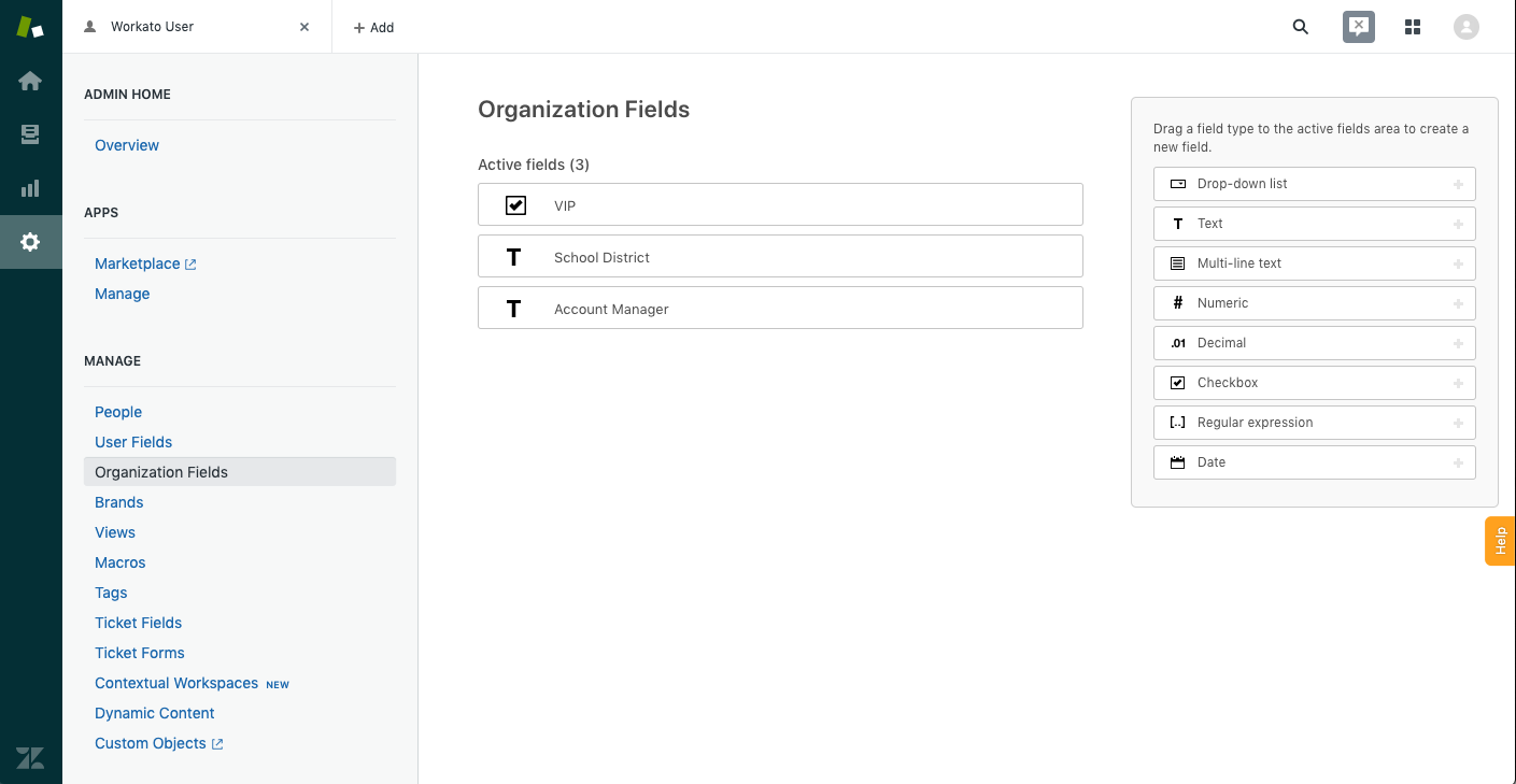 Organization custom fields