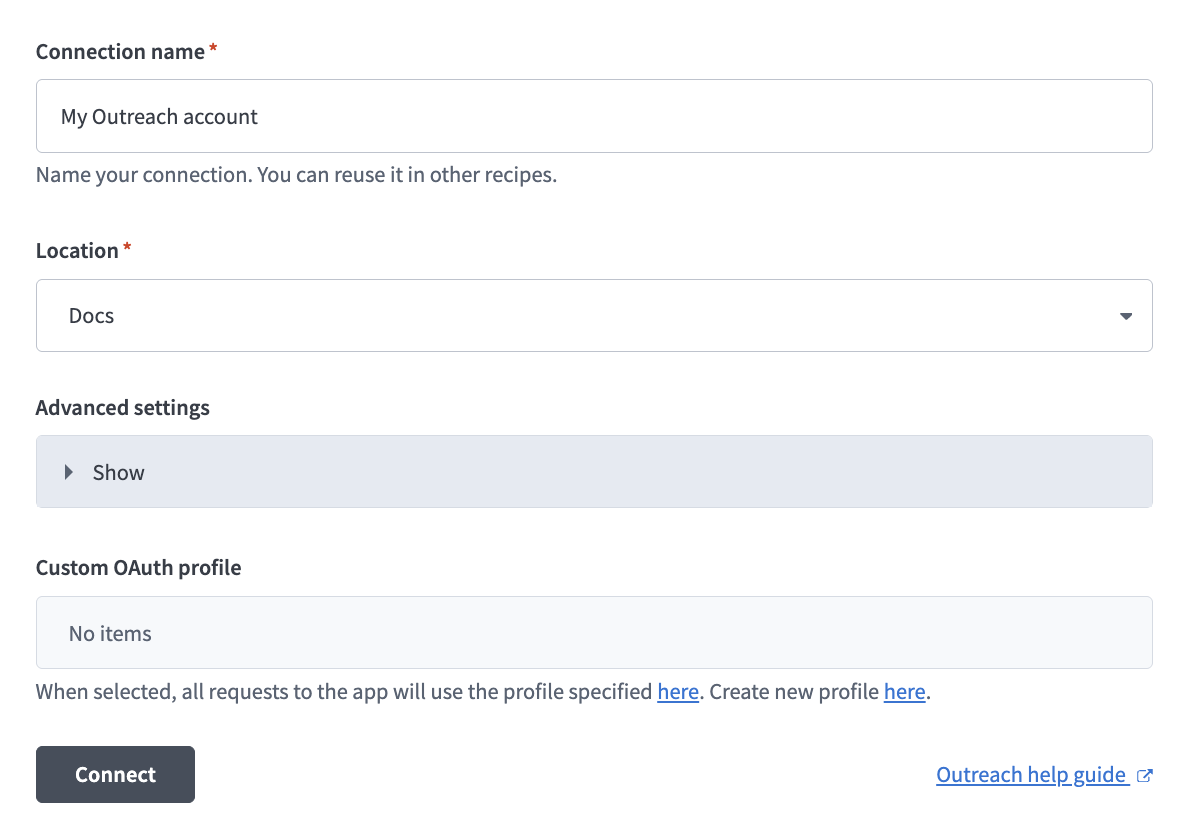 Set up your Outreach connection