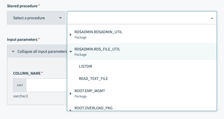 Execute stored procedure rows action