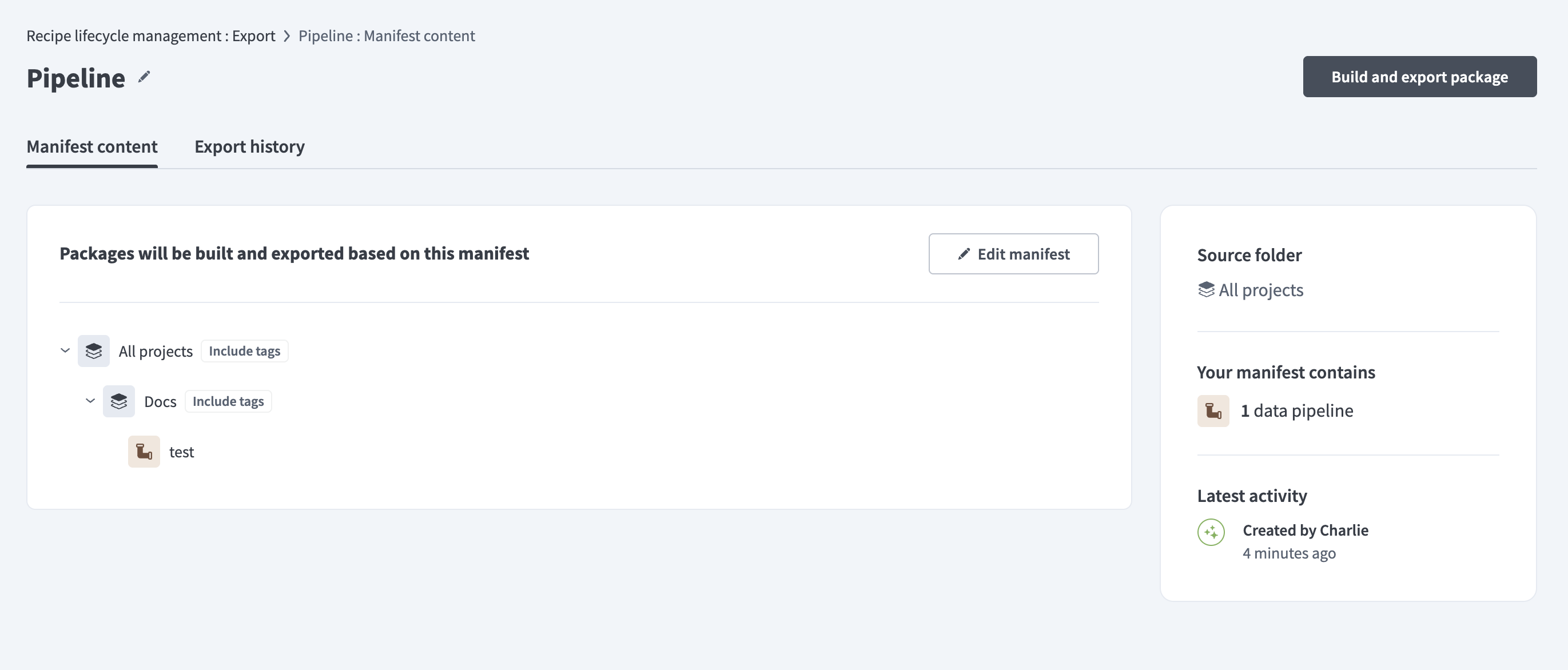 Data pipeline manifest