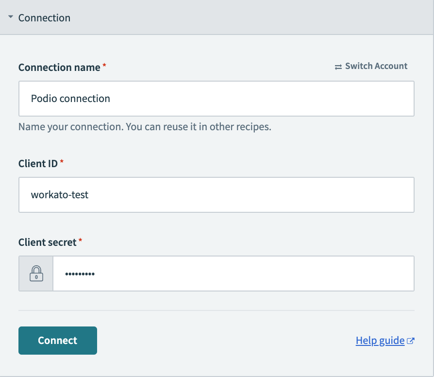Configured Podio connection fields