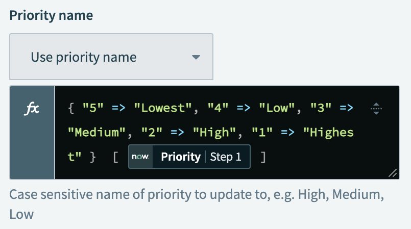 Configure the Priority name field