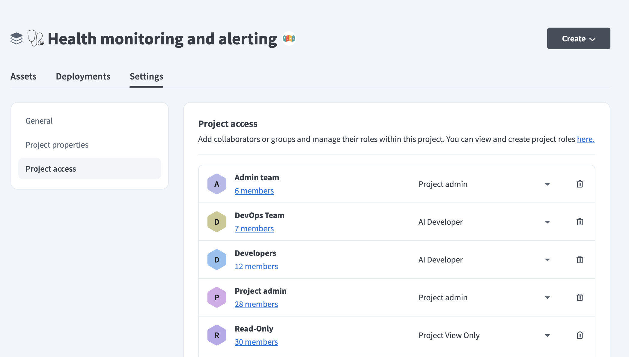 Project access field