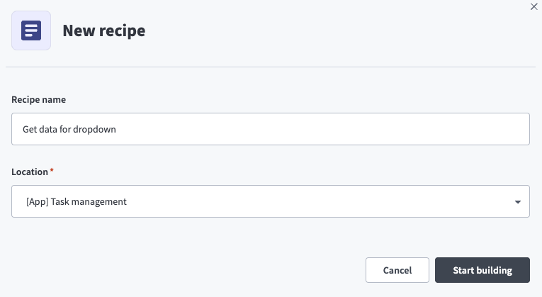Select recipe as the data source