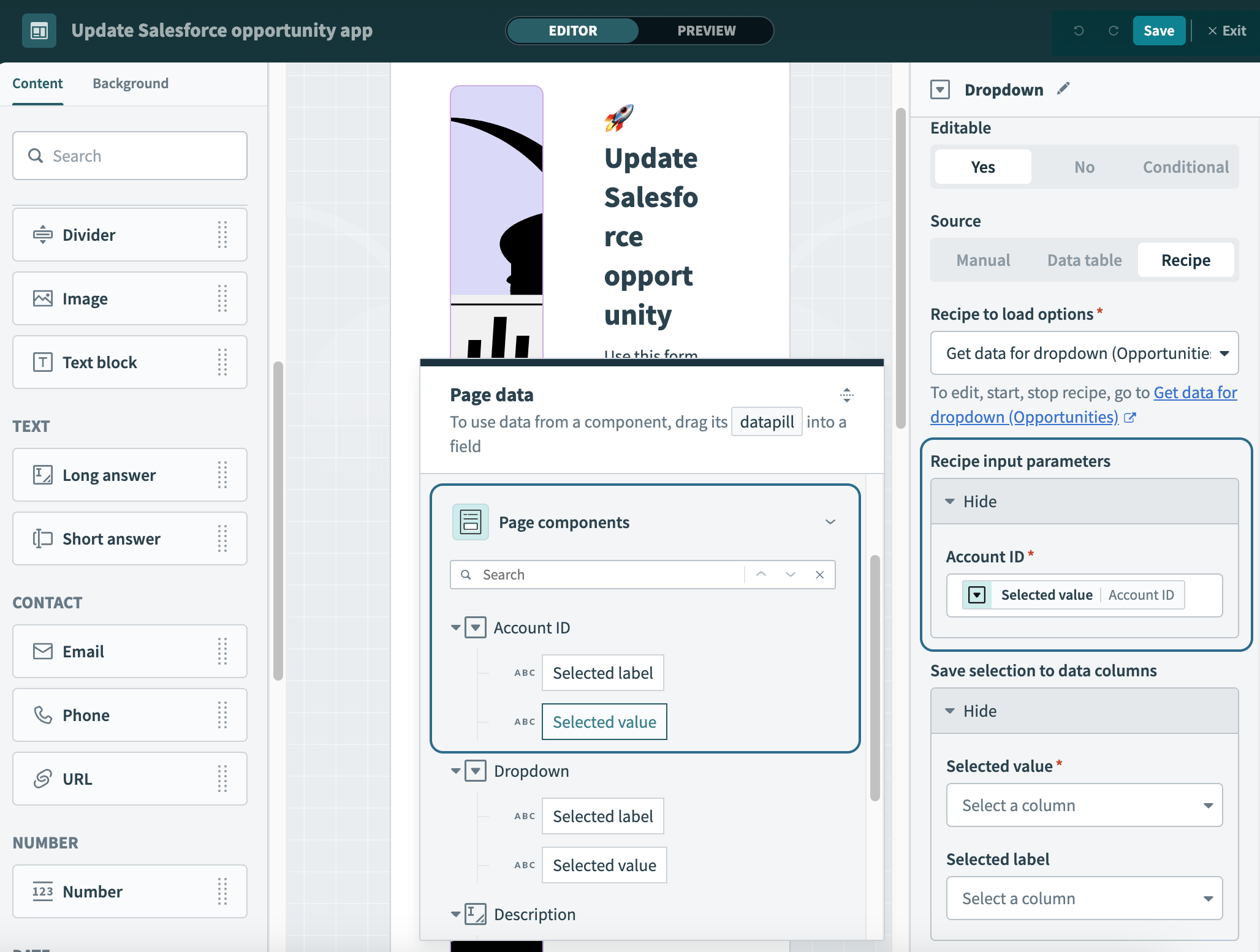 Configure the return data to drop-down action