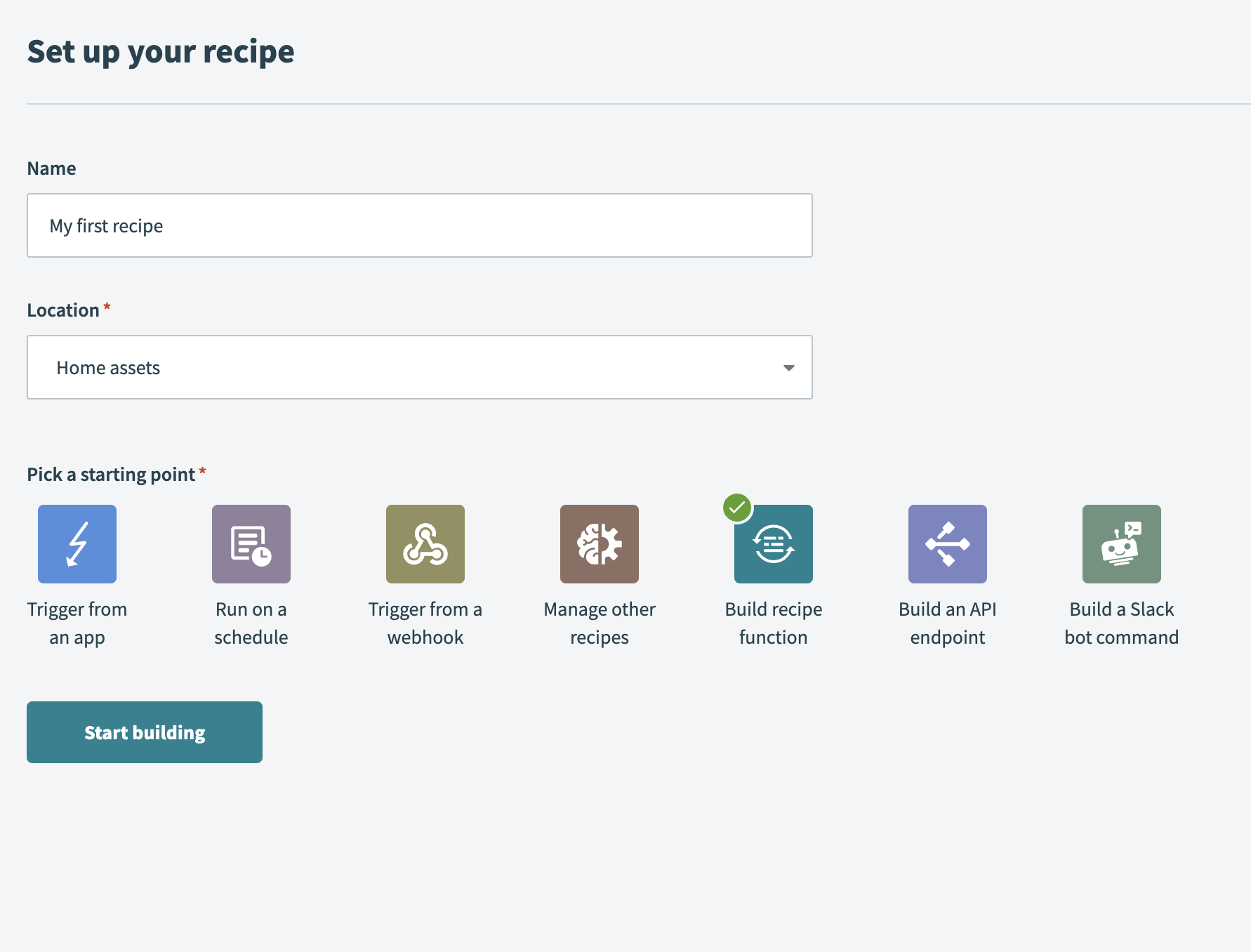 New Build a recipe function recipe starting point