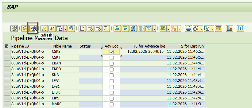Refresh the pipeline view