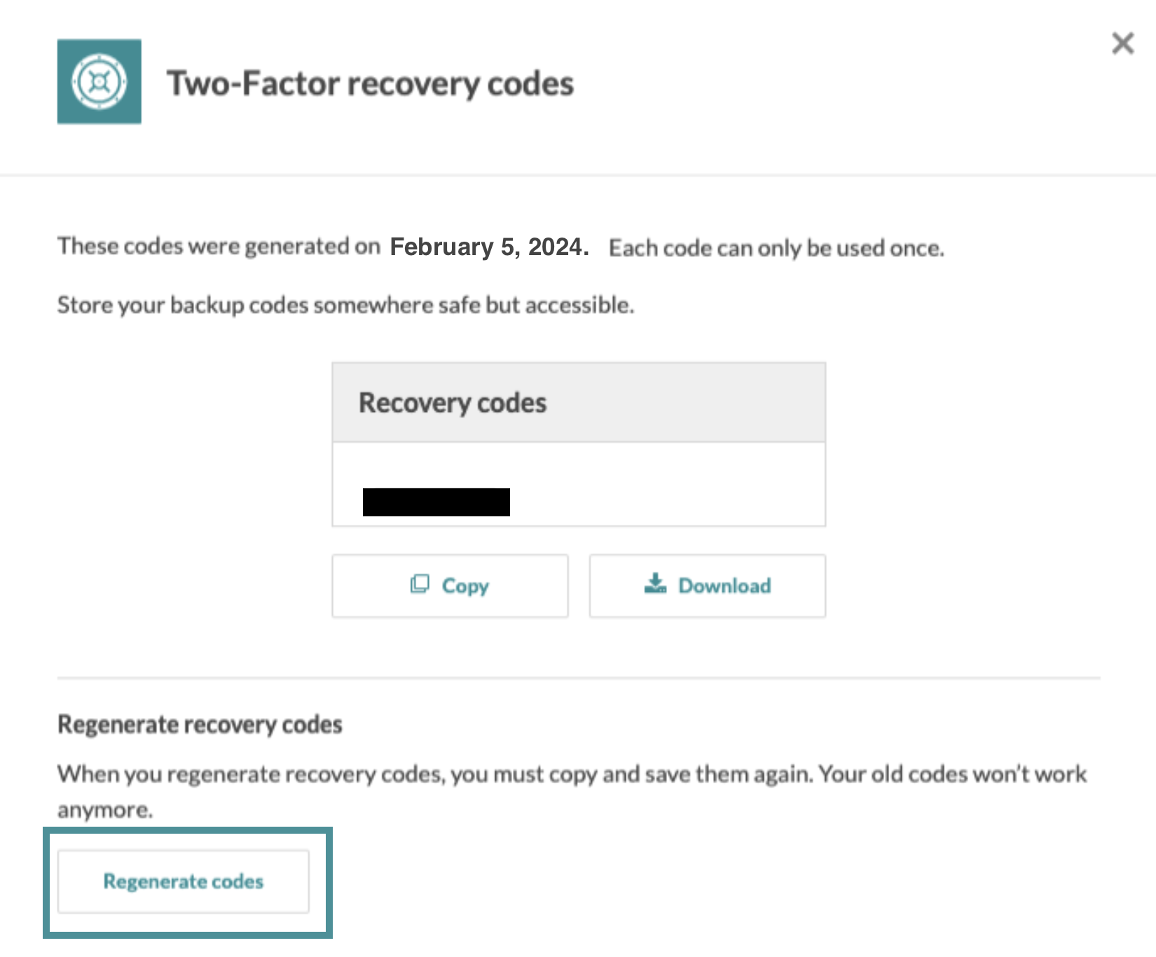 Generate new recovery codes