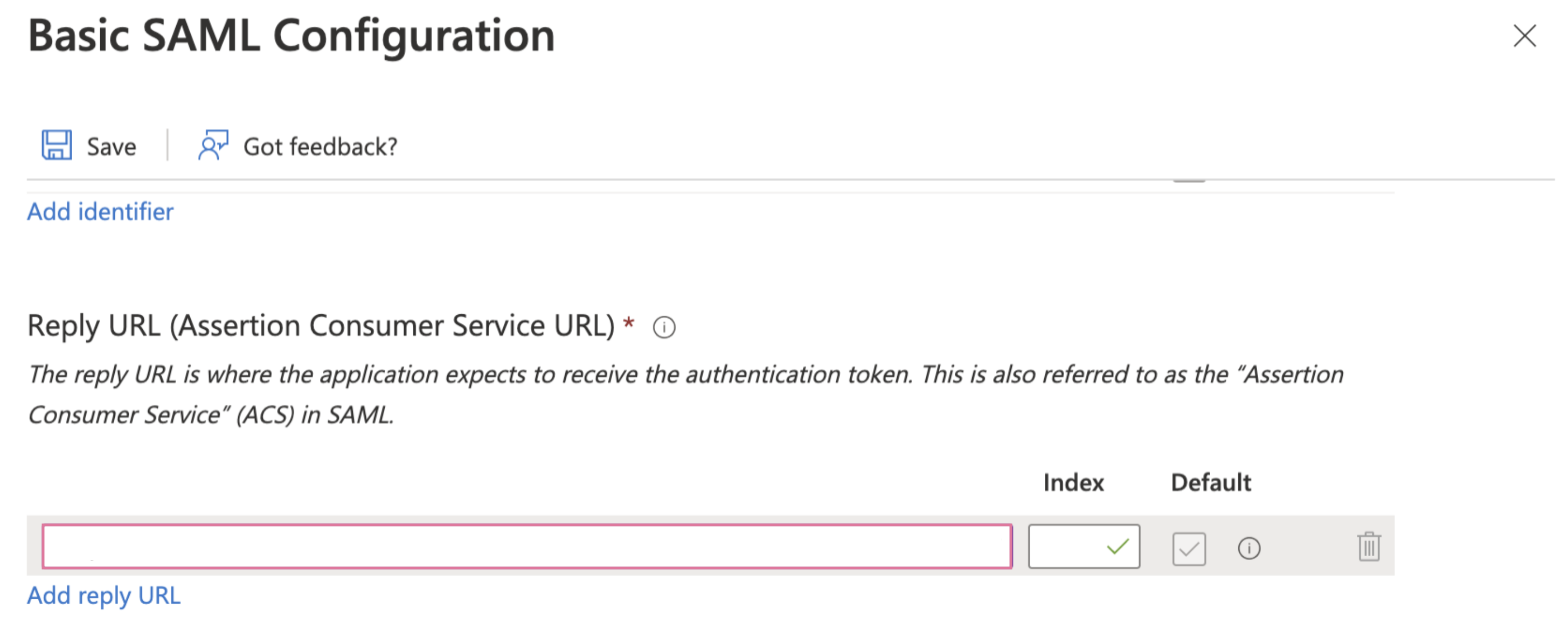 Paste the Single sign-on URL from Workato into the Reply URL (Assertion Consumer Service URL) field