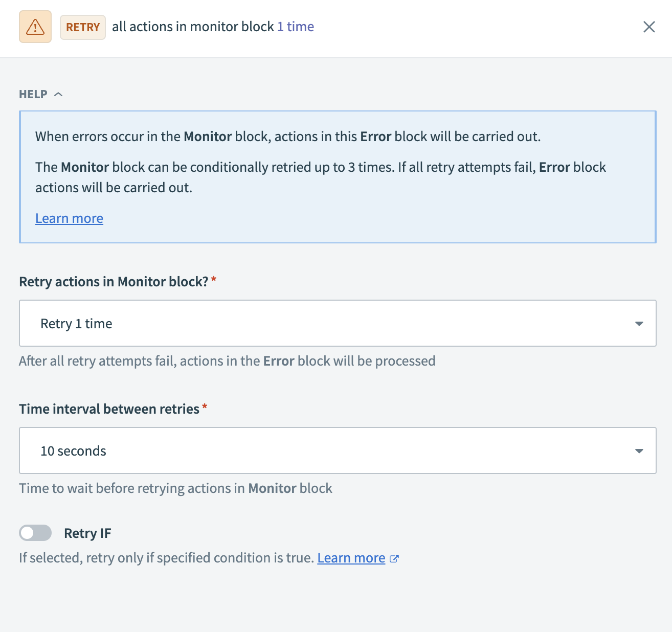 Retry configuration fields