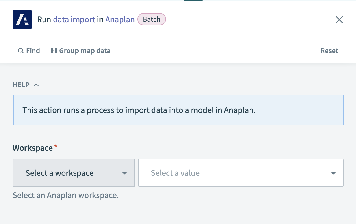 Run data import in Anaplan action