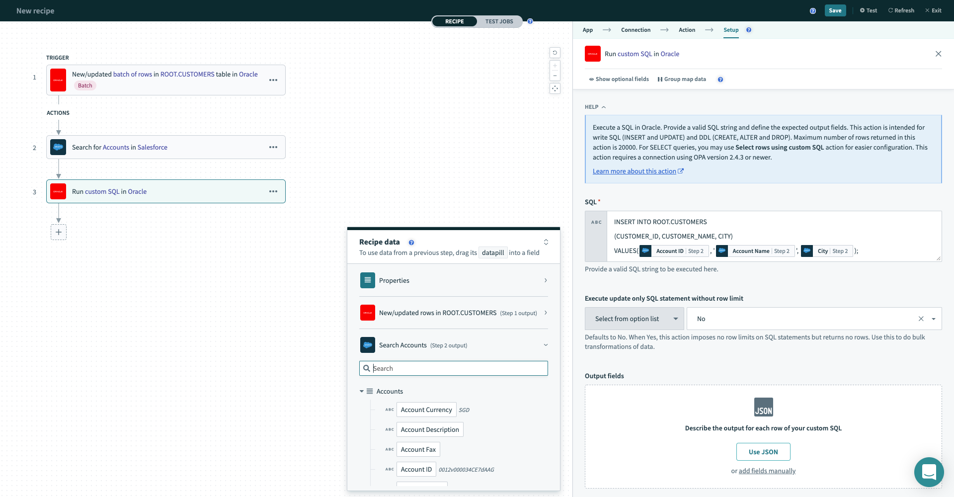 Run custom SQL action