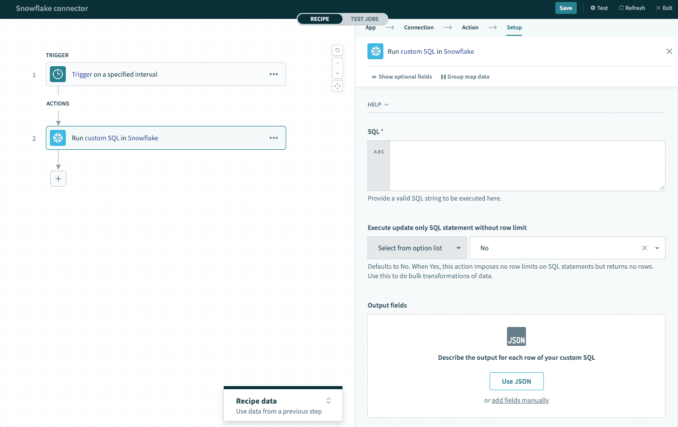 Run custom SQL action