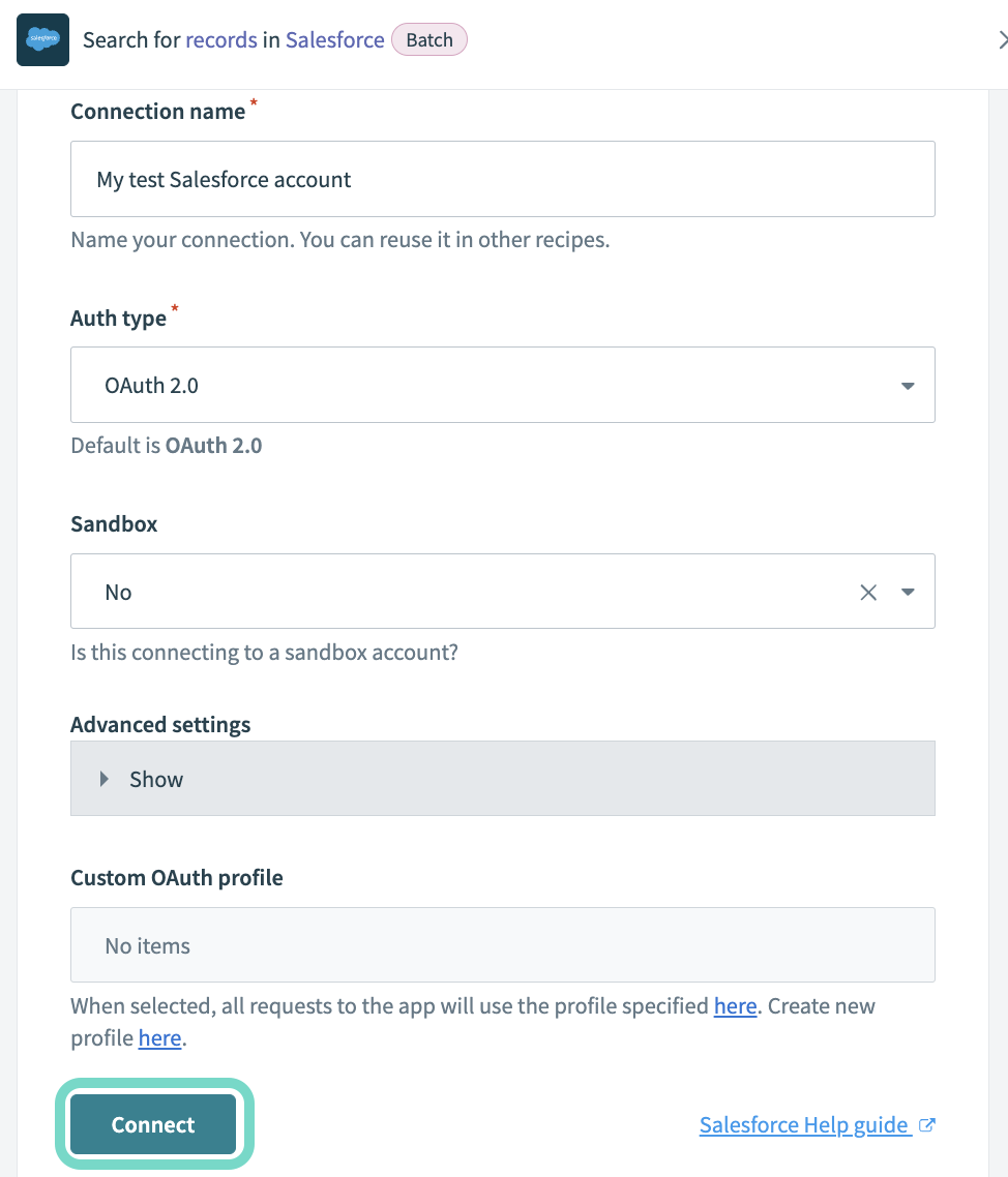 Salesforce connection parameters