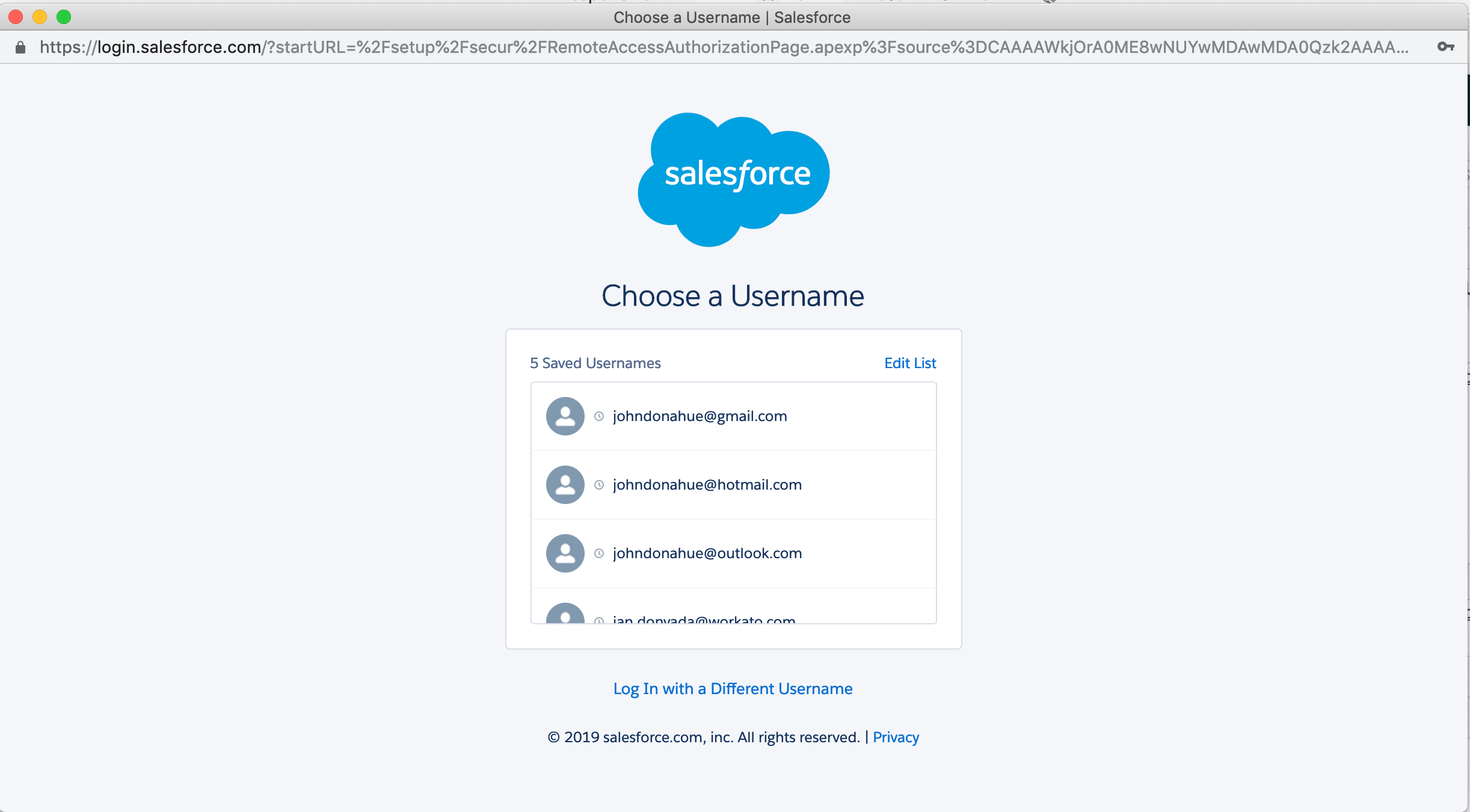 Salesforce へのログイン