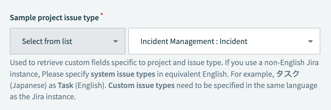 Select a sample project issue type