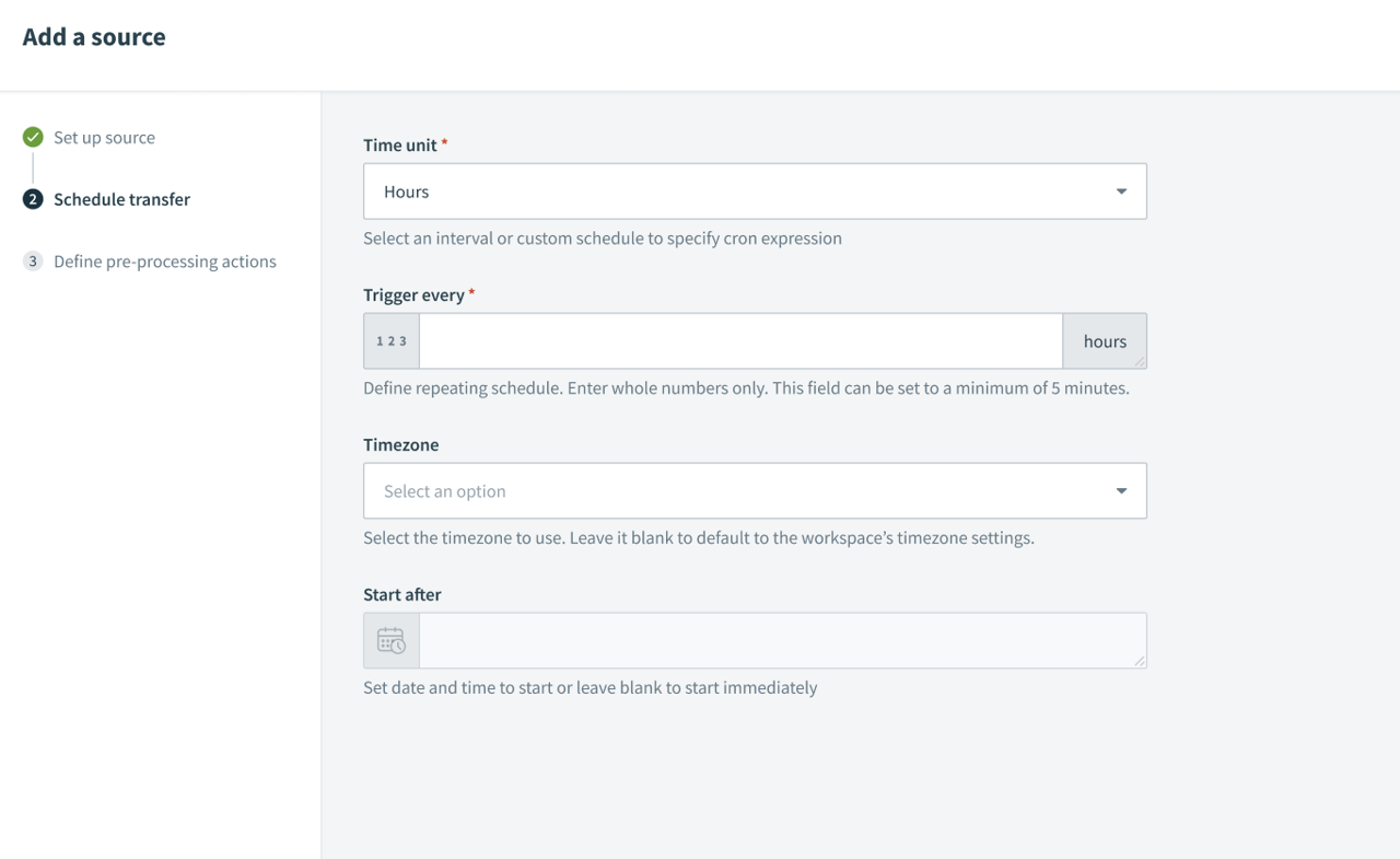 The Schedule transfer page
