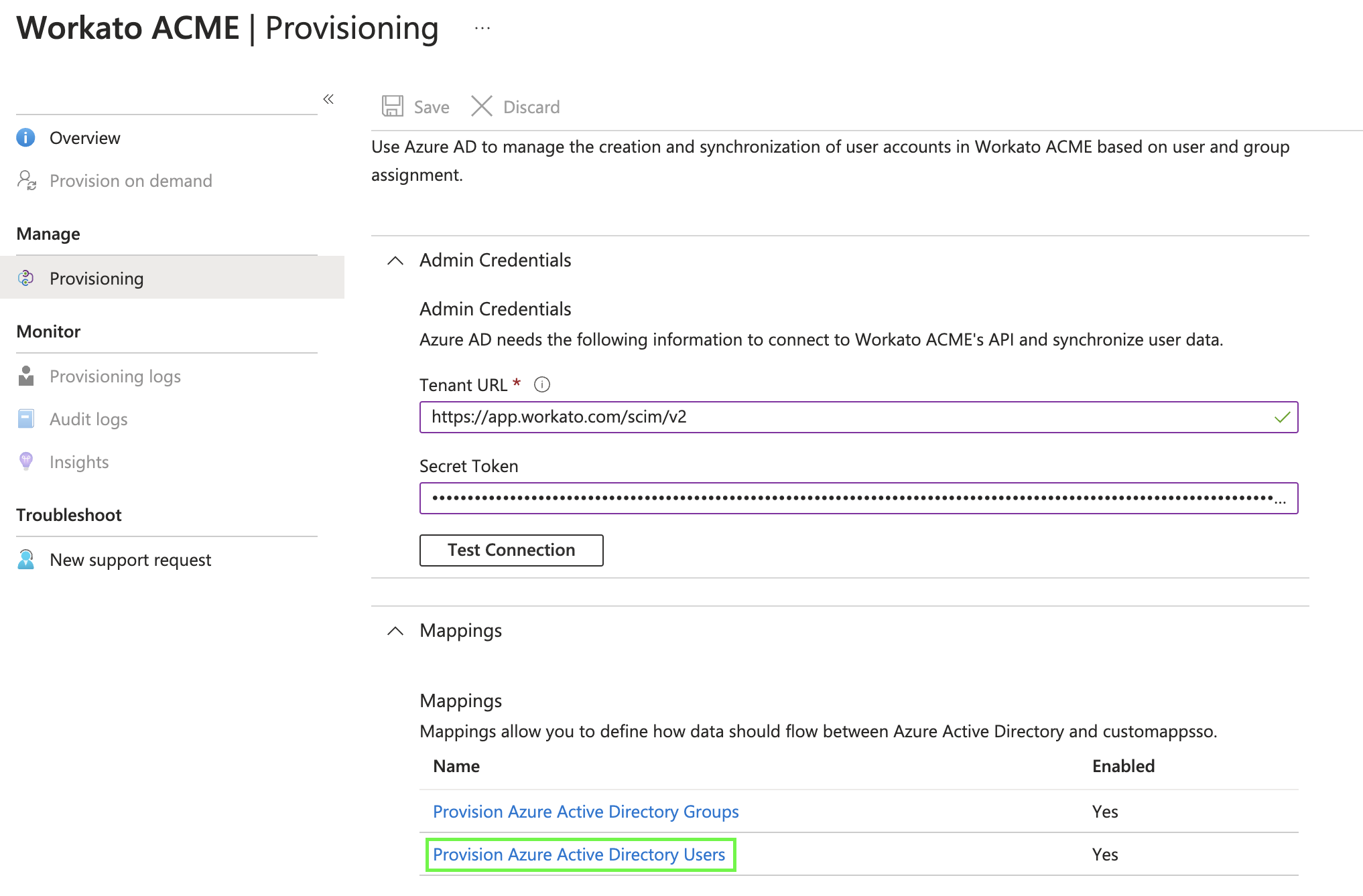 Provision Azure Active Directory Users setting