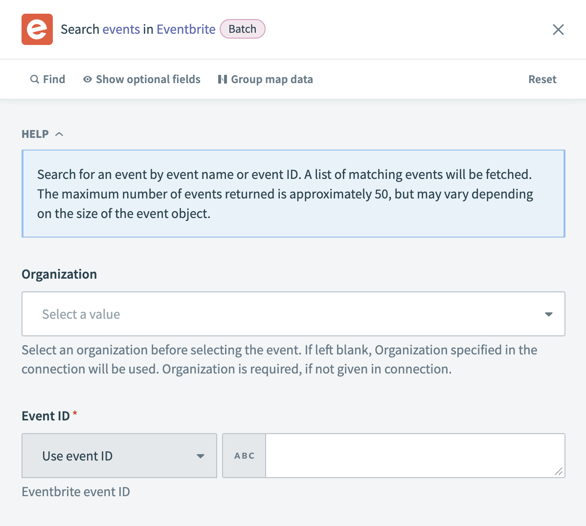 Search events action