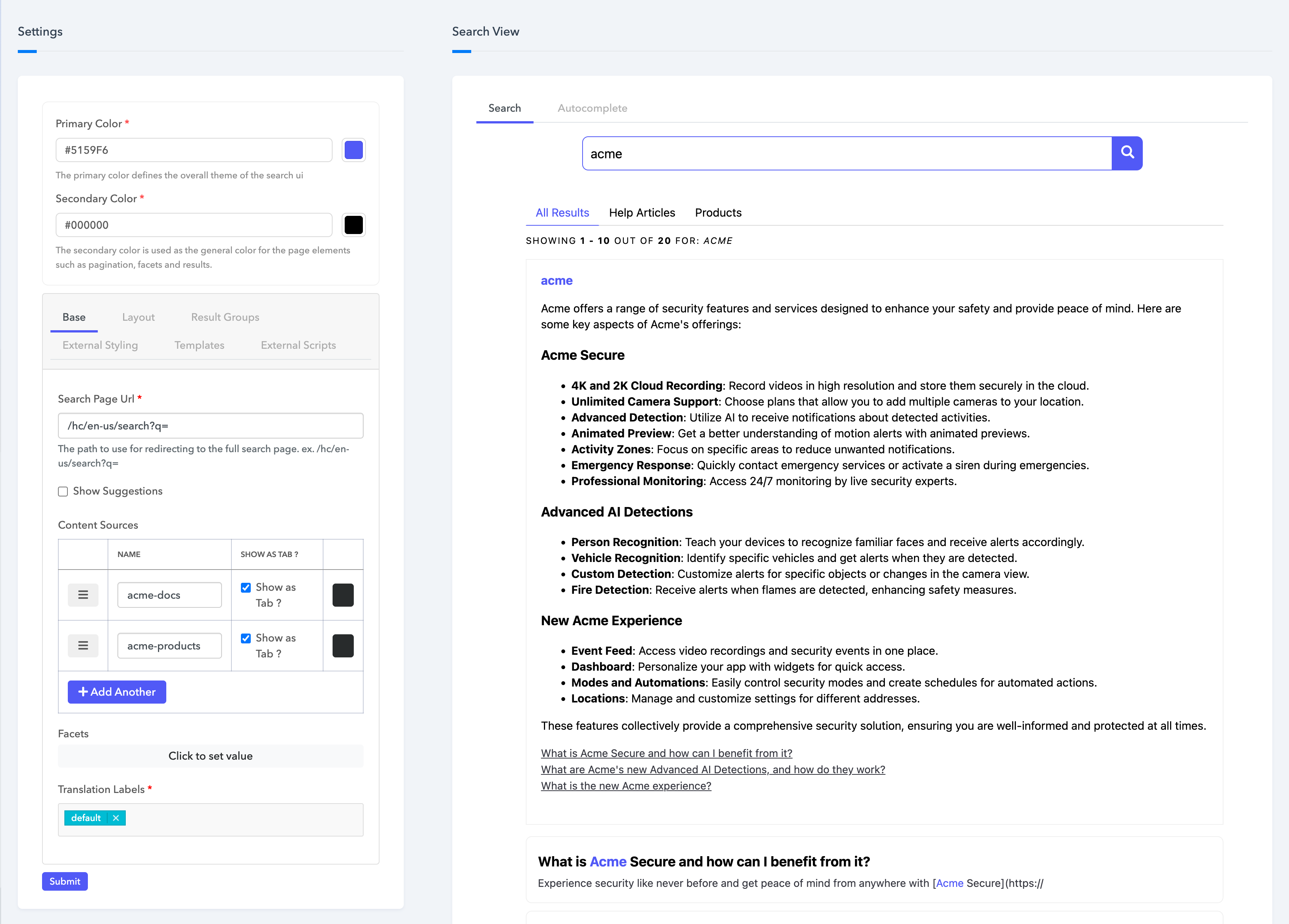 Customize search