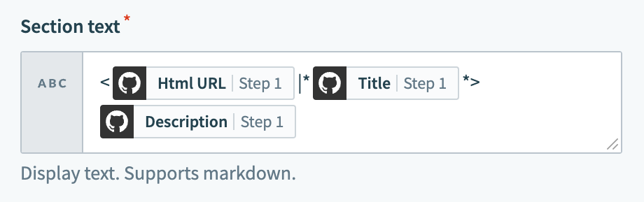 Configure the Section text field