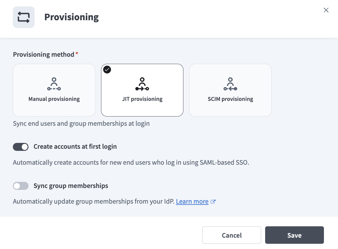 Select JIT provisioning
