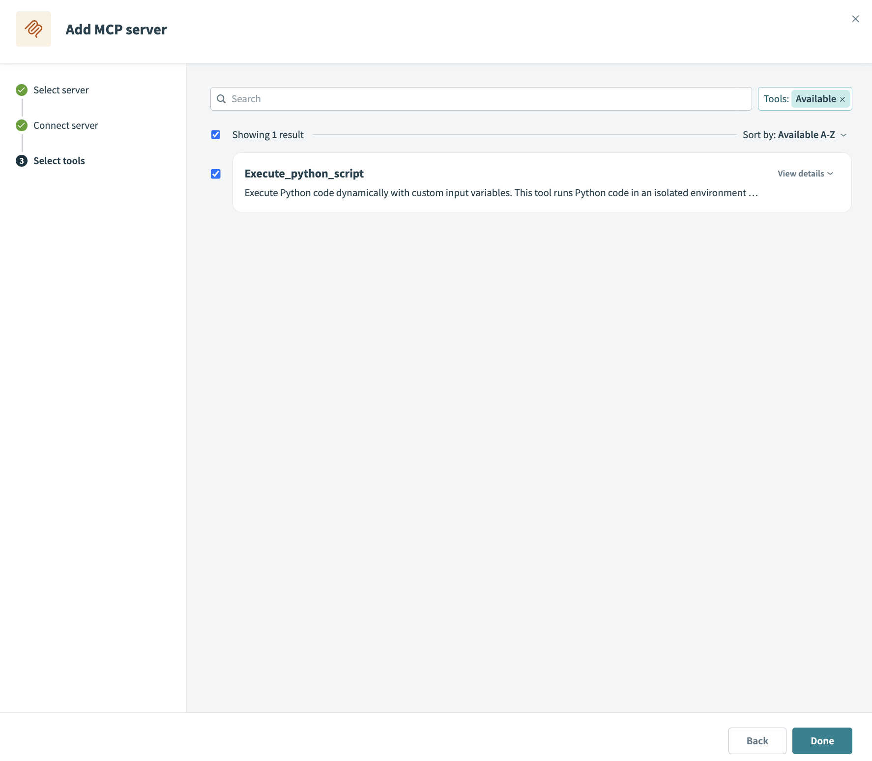 Select MCP server tools