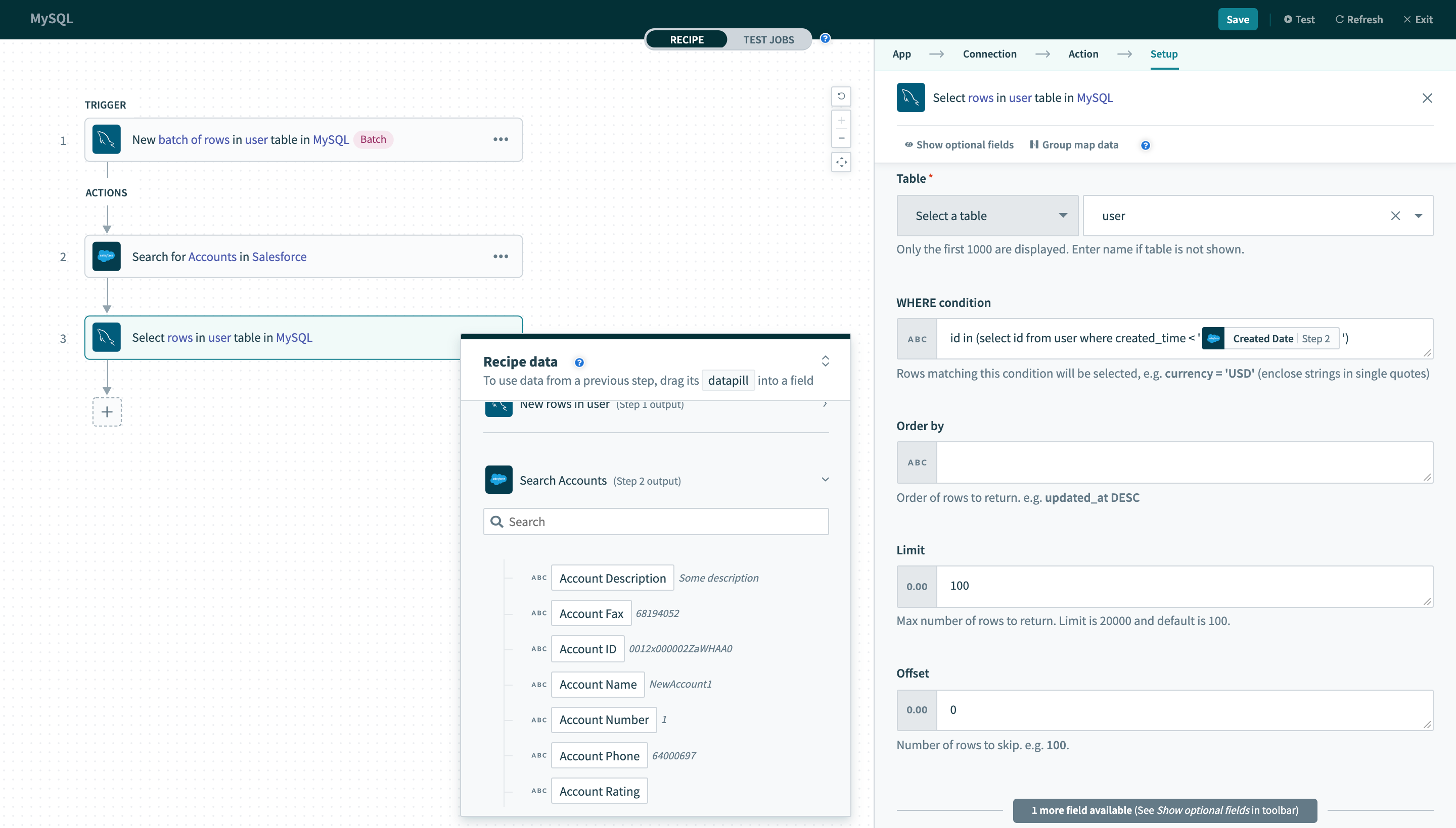 Select rows action