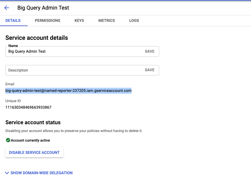 Getting GCP Project service account email