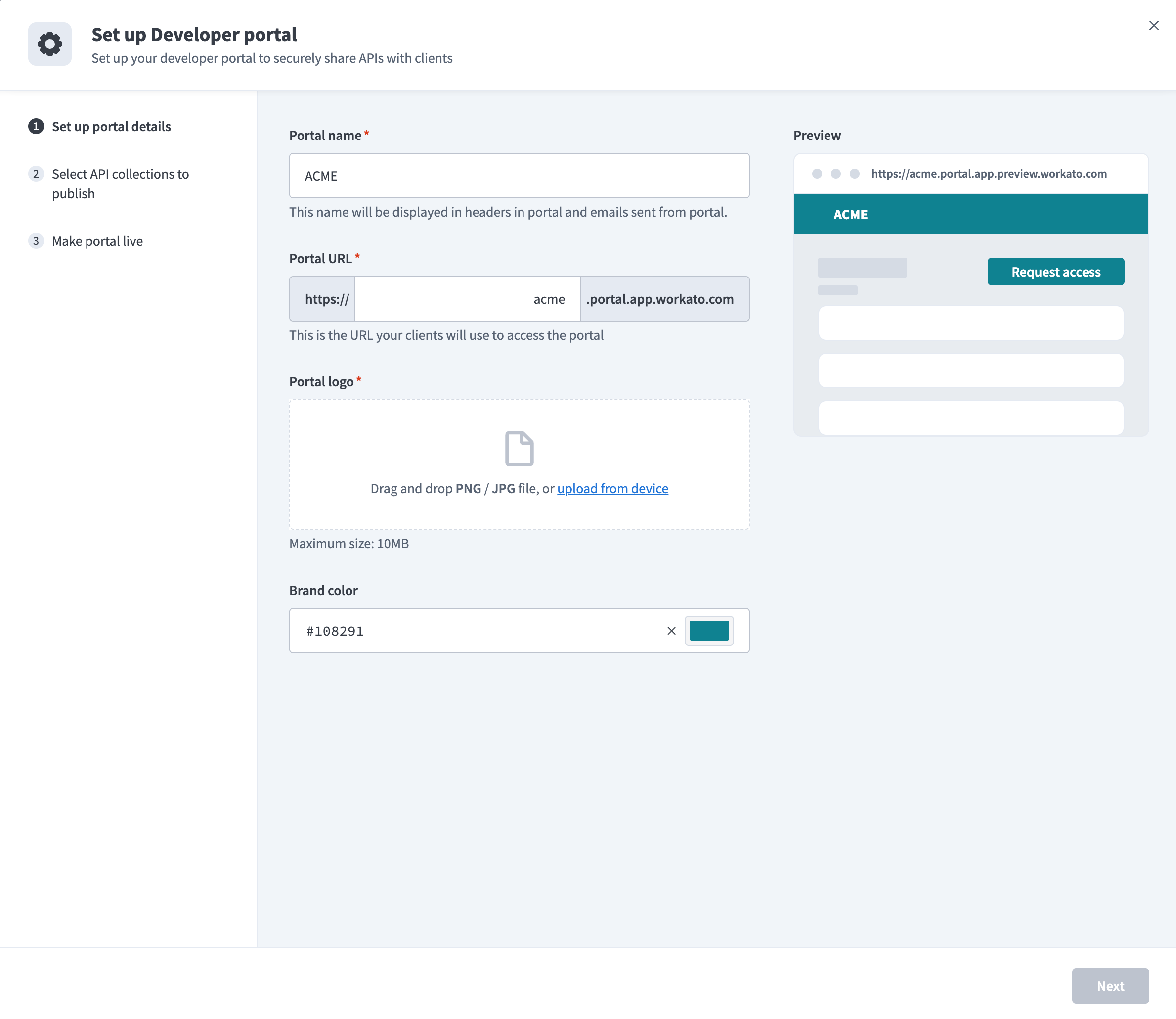 Set up portal details