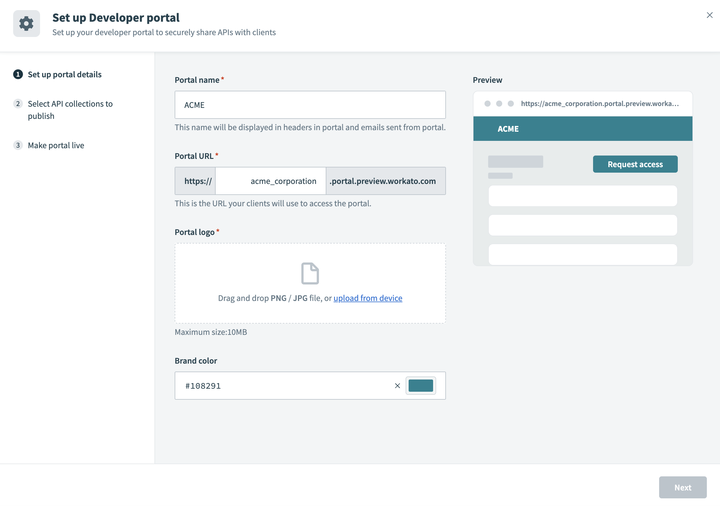 Set up portal details