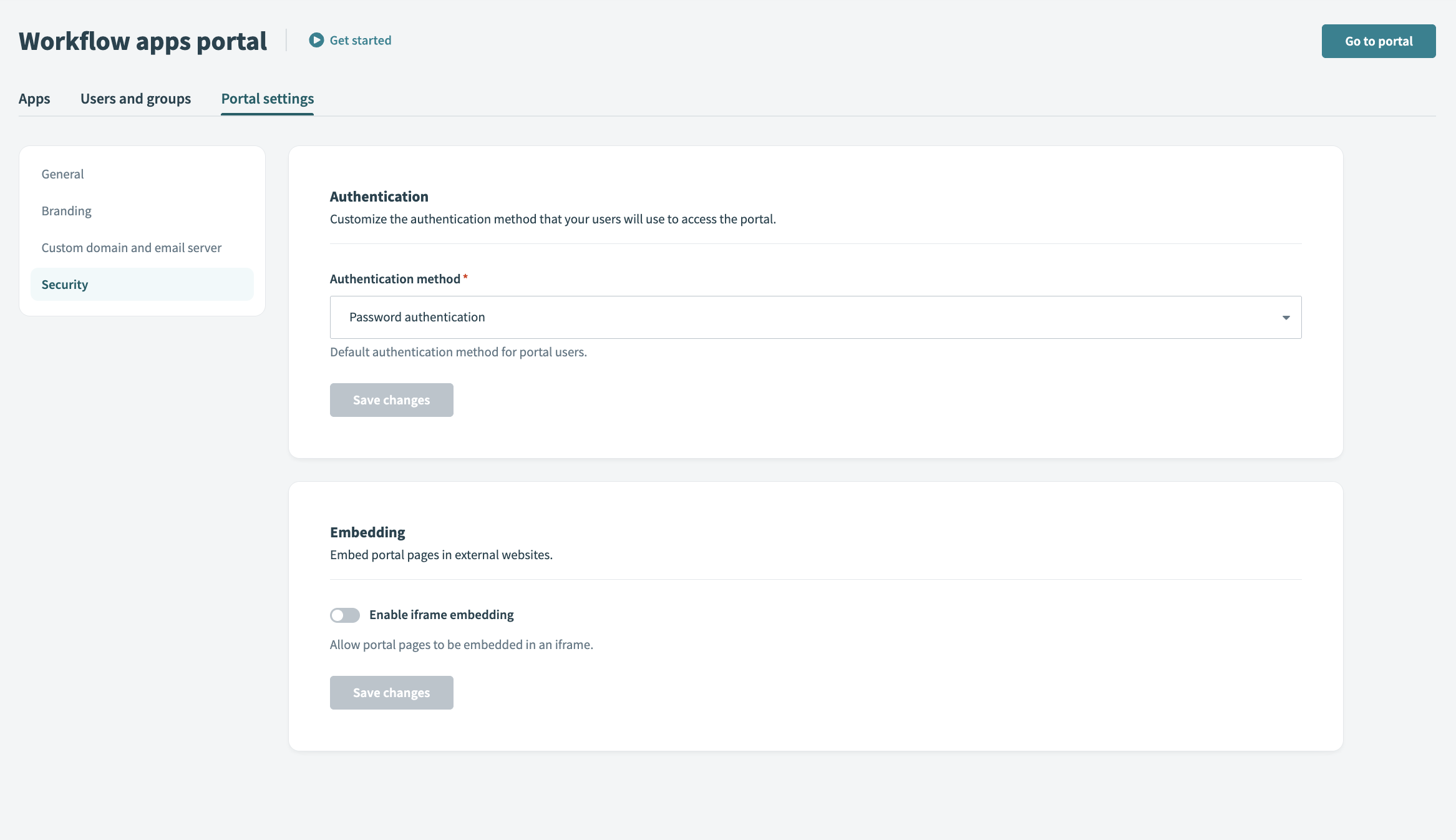 Security settings
