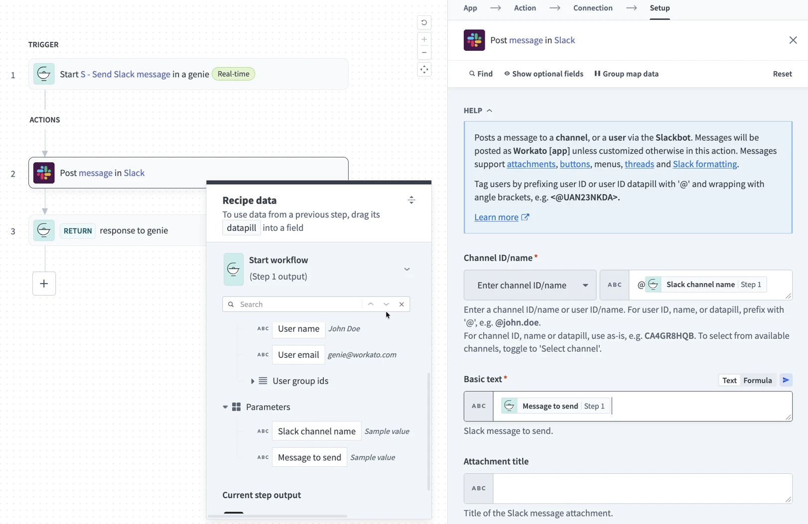 Configure your Slack action
